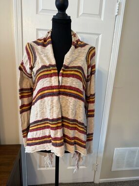 American Rag Cream Open-Front Cardigan with Red and Yellow Stripes